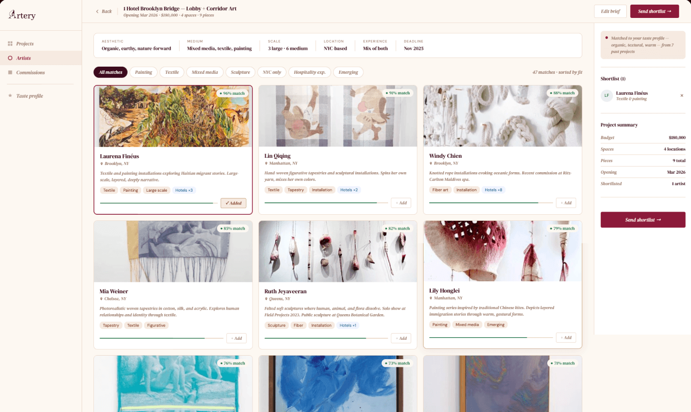 The Artery platform, matching artwork to a designer’s brief
